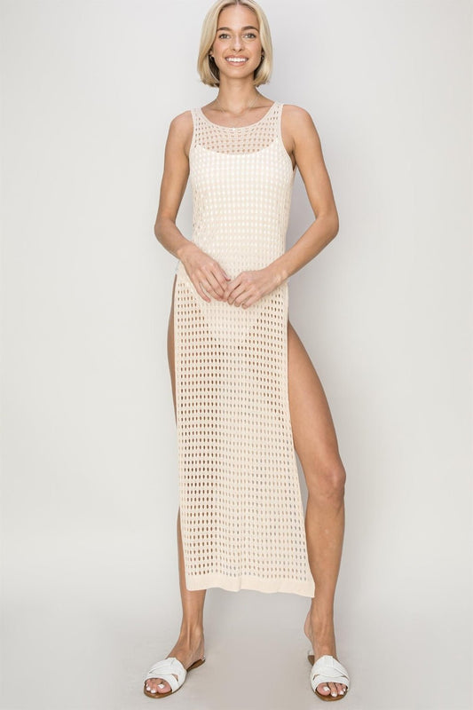 Backless Crochet Cover Up Maxi Dress in BeigeMaxi DressHYFVE