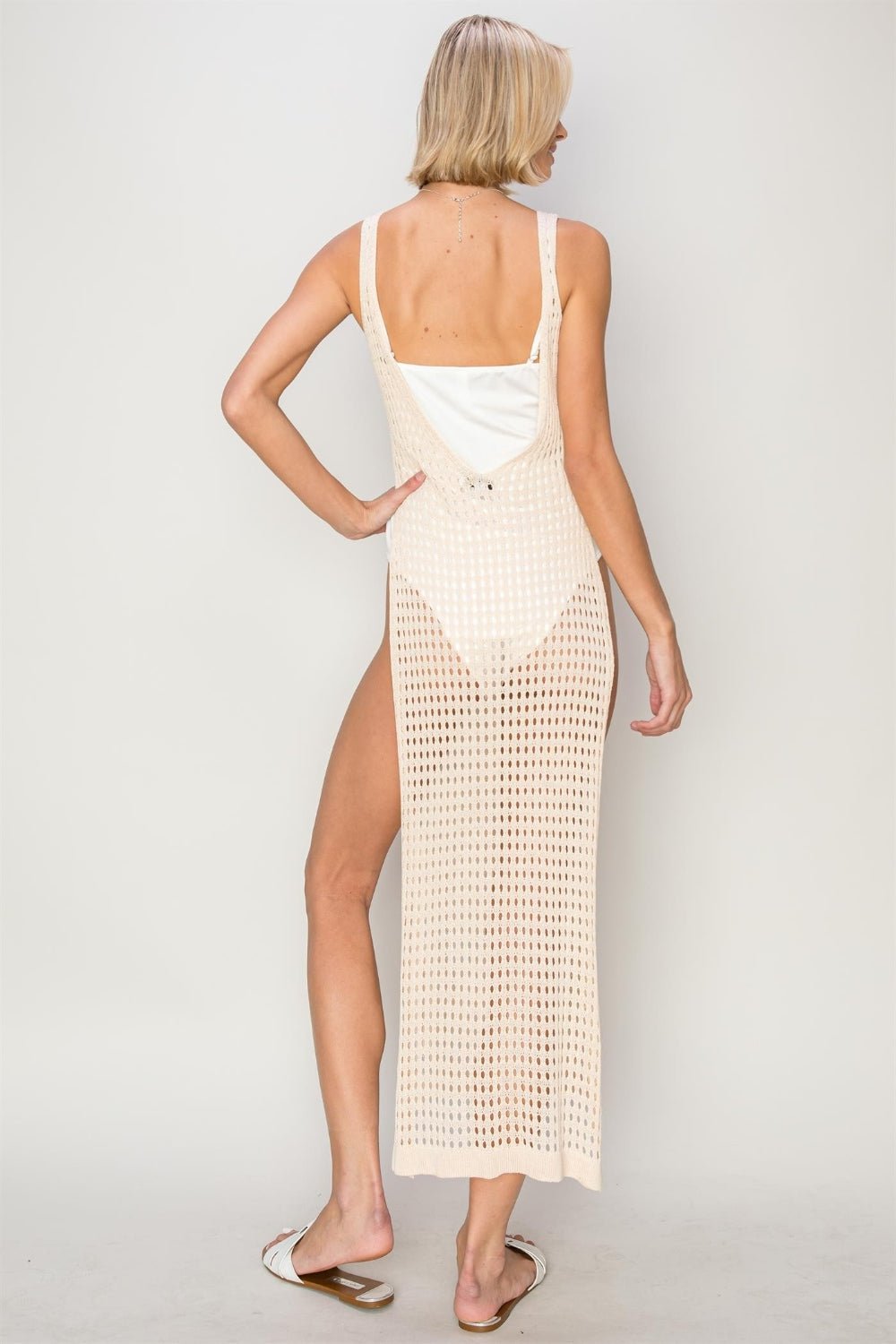 Backless Crochet Cover Up Maxi Dress in BeigeMaxi DressHYFVE
