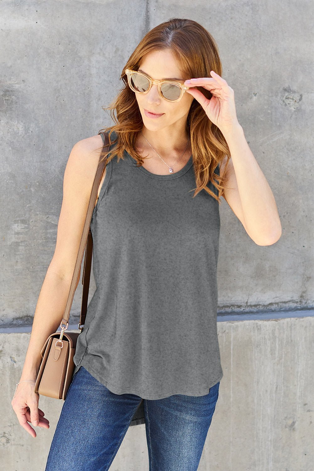 Basic Bae - Crew Neck Curved Hem Tank