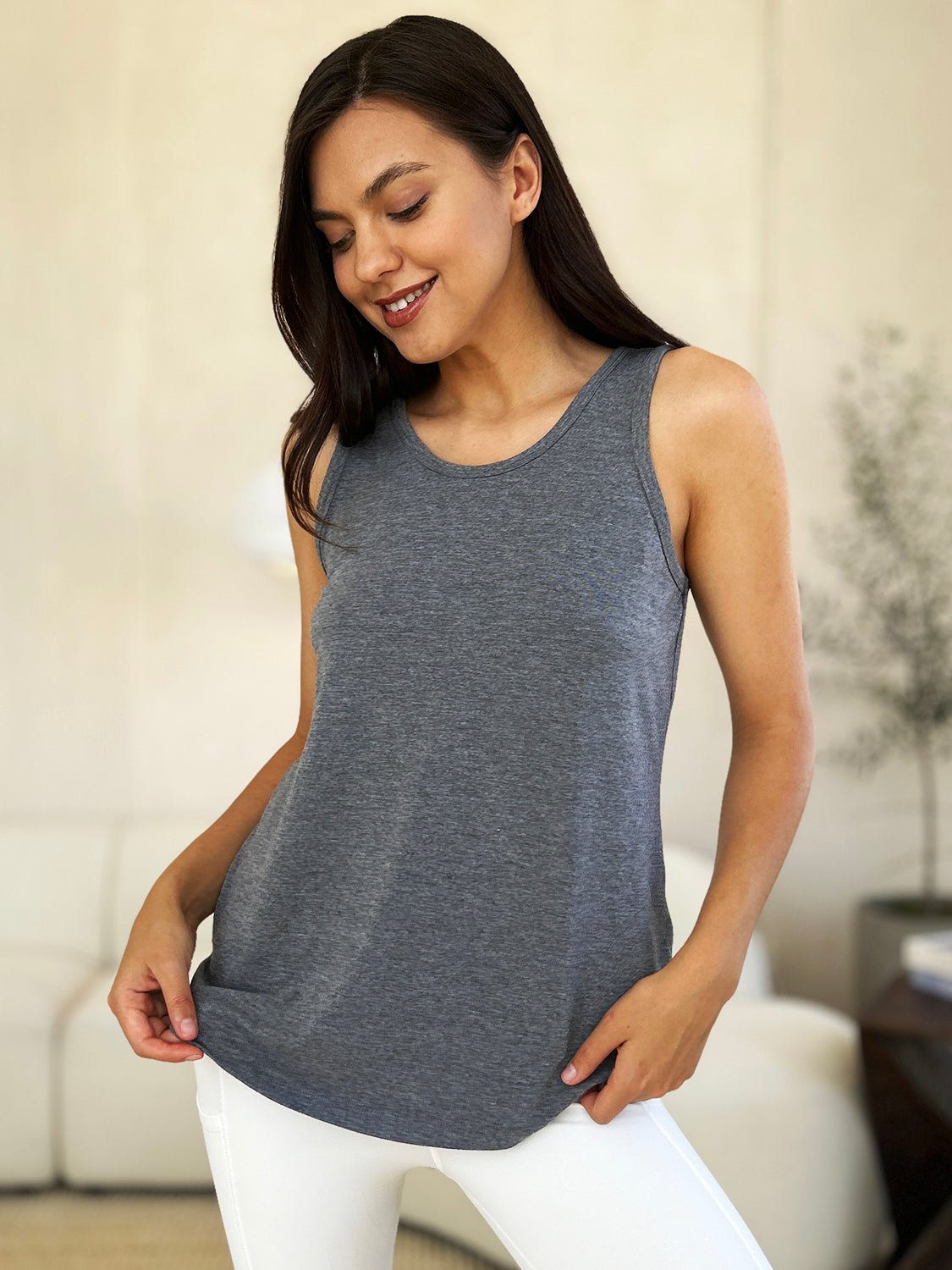 Basic Bae - Crew Neck Curved Hem Tank