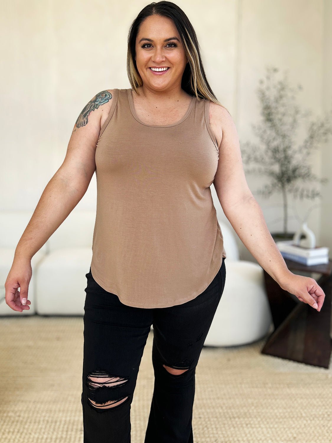 Basic Bae - Crew Neck Curved Hem Tank