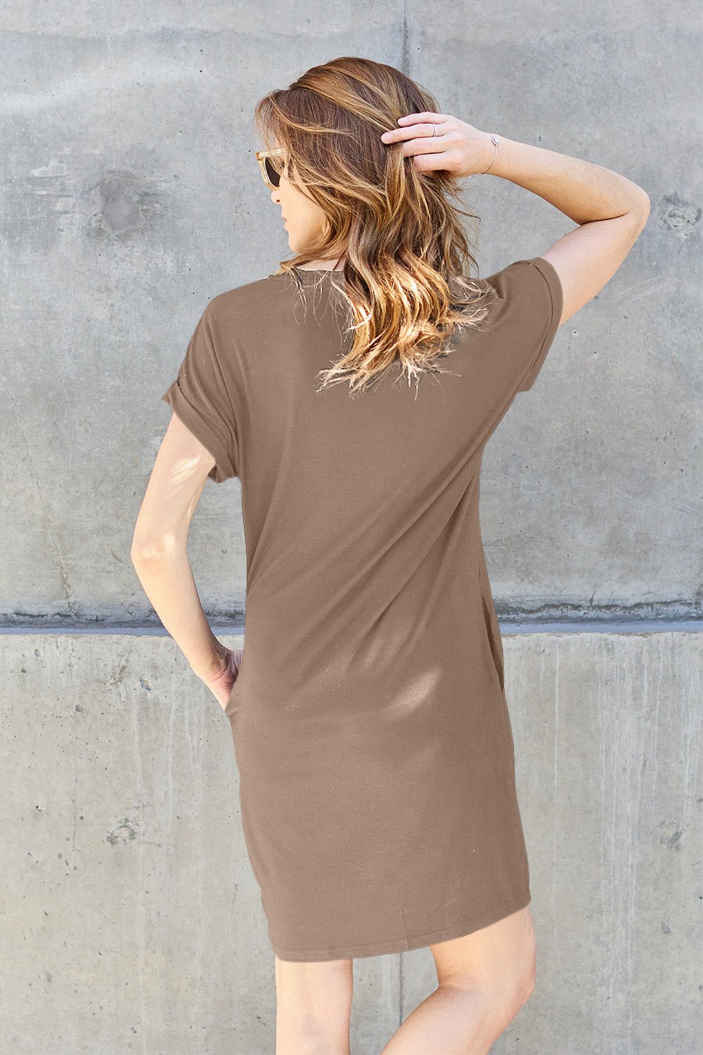 Basic Bae - Crew Neck Short Sleeve Mini Tee Dress with Pockets