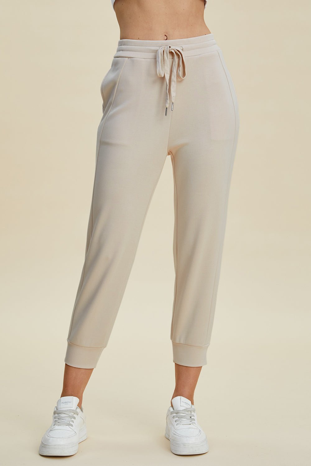 Basic Bae - Drawstring High Waist Cropped Joggers