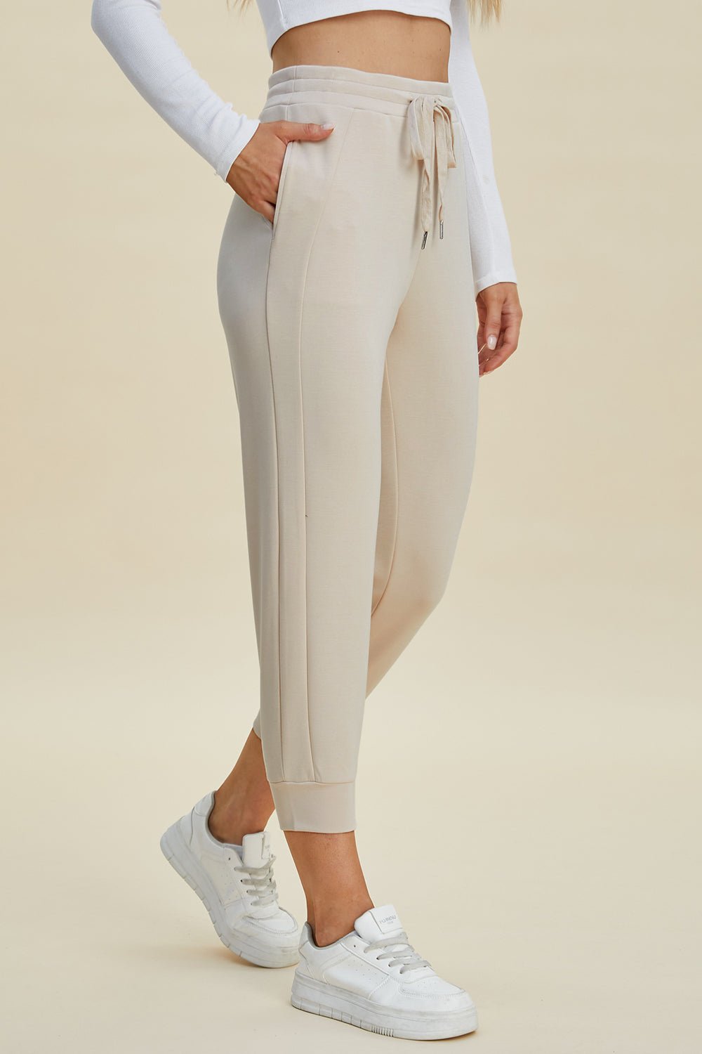 Basic Bae - Drawstring High Waist Cropped Joggers