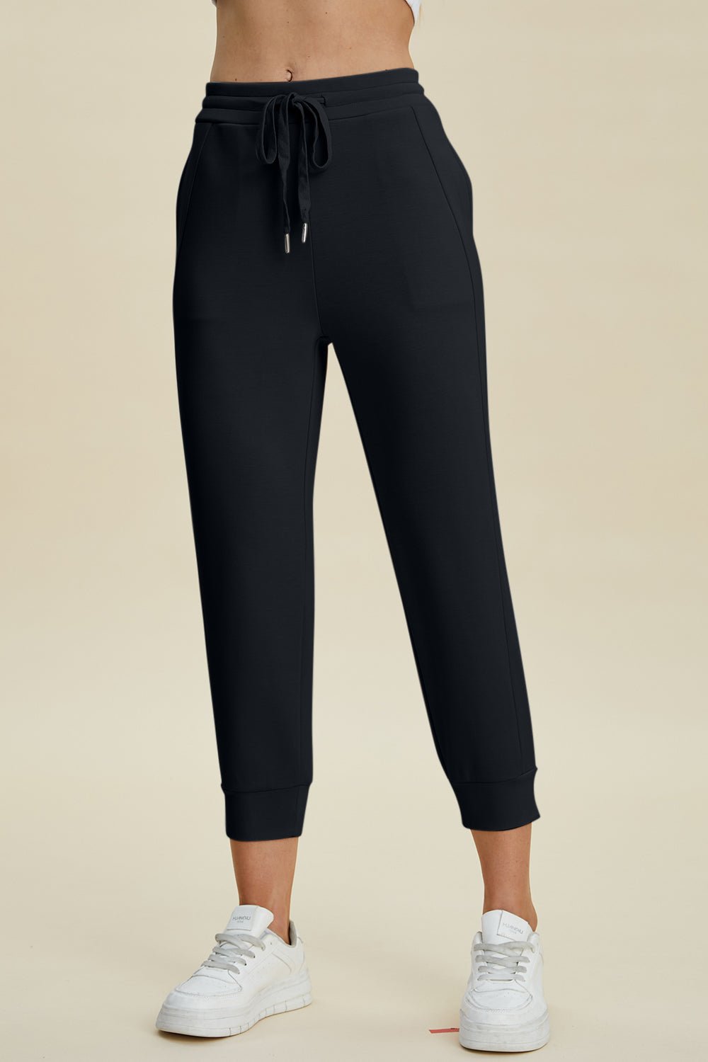 Basic Bae - Drawstring High Waist Cropped Joggers