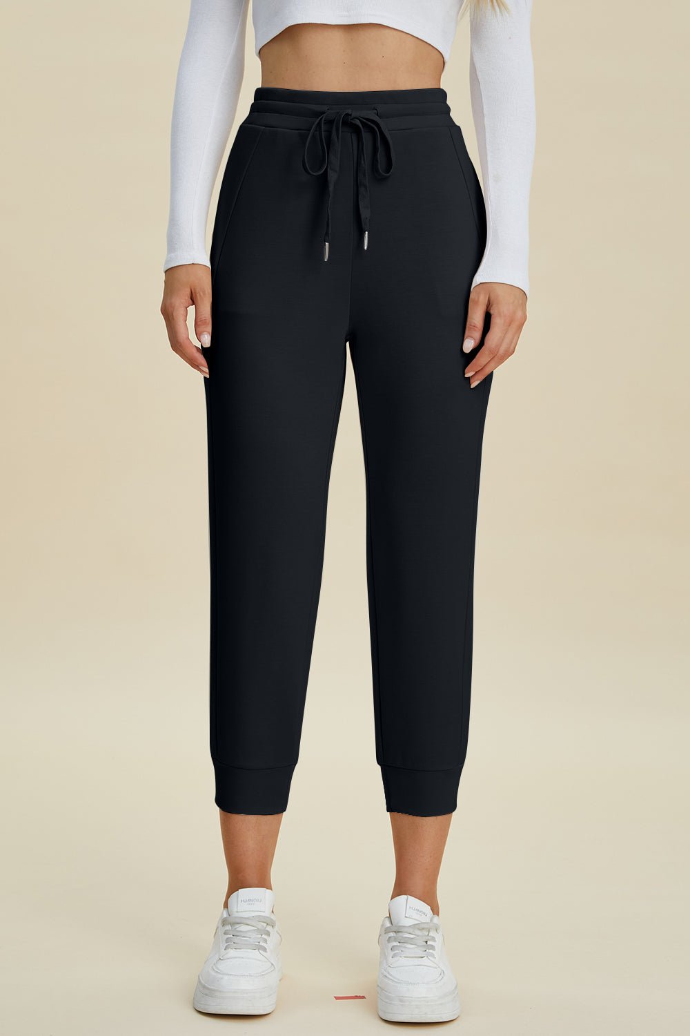 Basic Bae - Drawstring High Waist Cropped Joggers