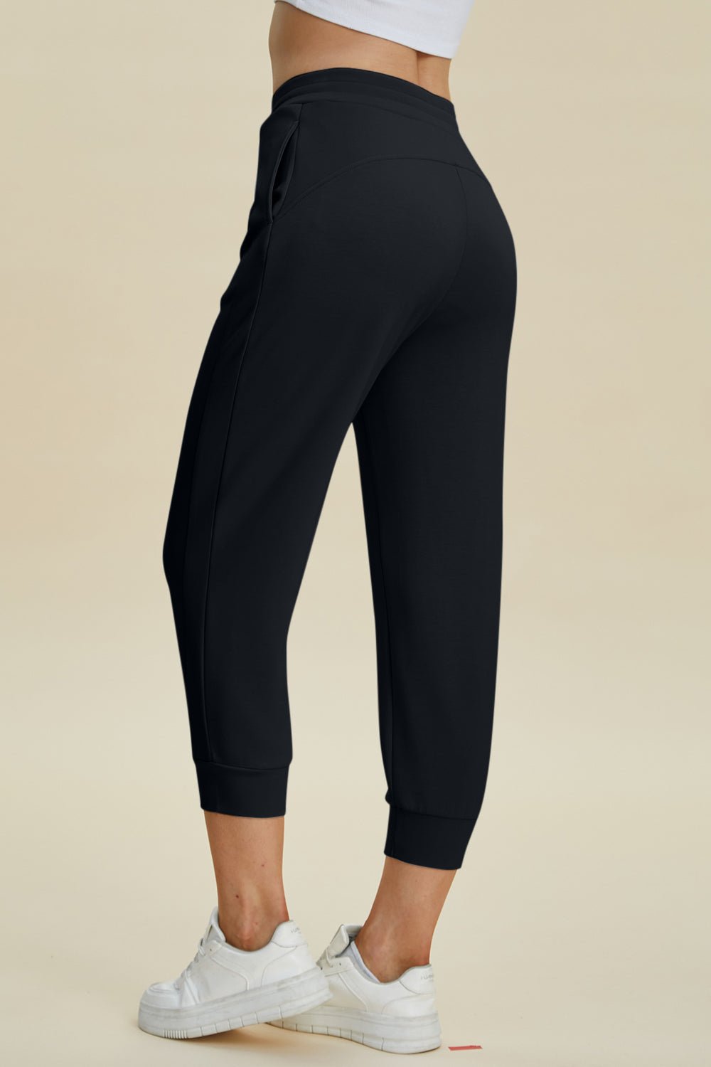 Basic Bae - Drawstring High Waist Cropped Joggers