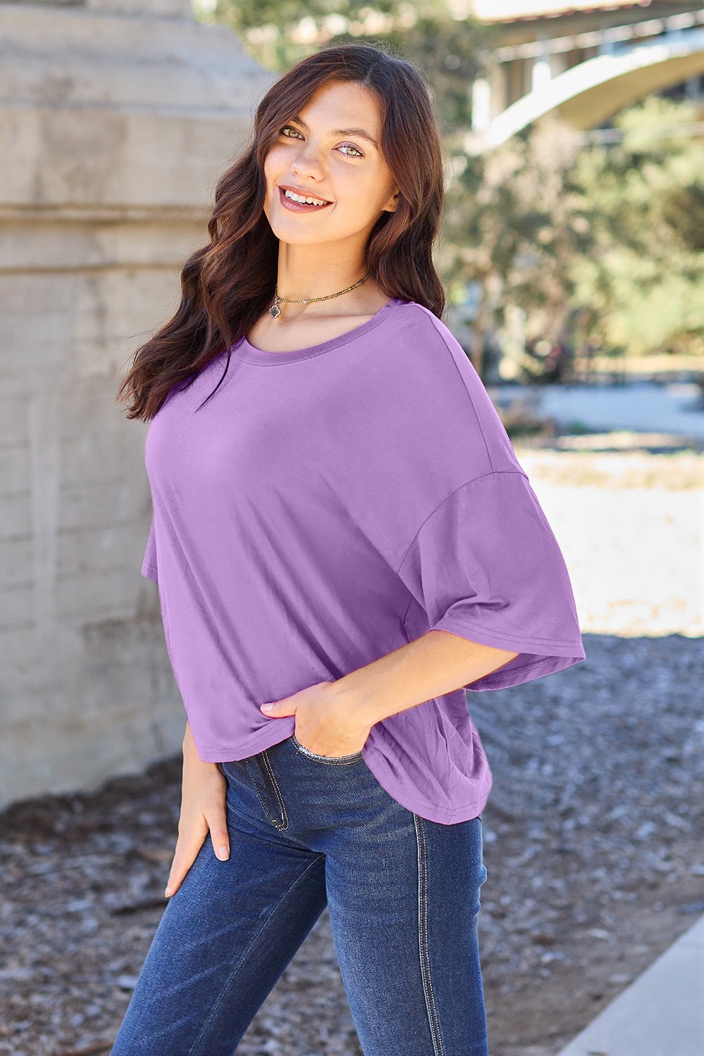 Basic Bae - Drop Shoulder Oversized T-Shirt