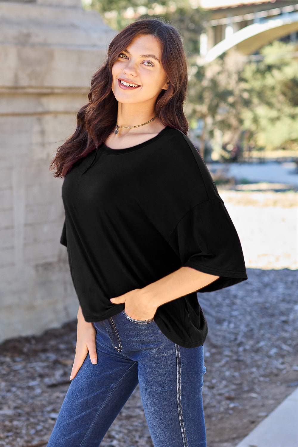 Basic Bae - Drop Shoulder Oversized T-Shirt