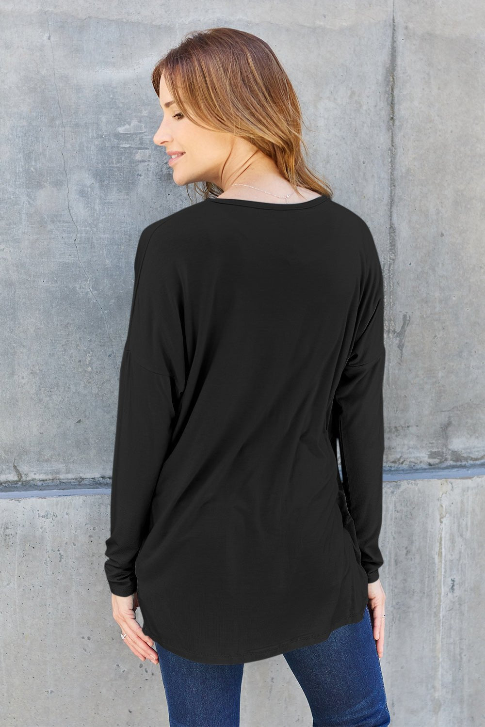 Basic Bae - Long Sleeve Dropped Shoulder Tunic T-Shirt