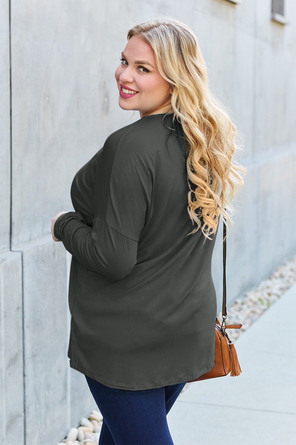 Basic Bae - Long Sleeve Dropped Shoulder Tunic T-Shirt