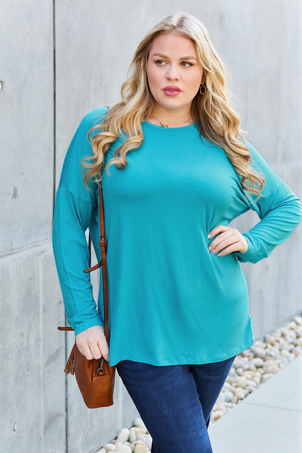 Basic Bae - Long Sleeve Dropped Shoulder Tunic T-Shirt