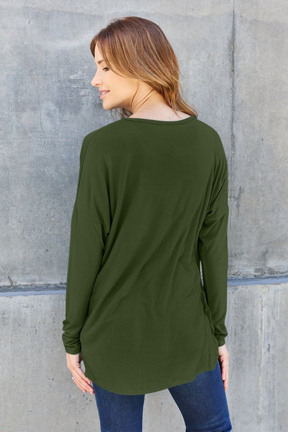 Basic Bae - Long Sleeve Dropped Shoulder Tunic T-Shirt