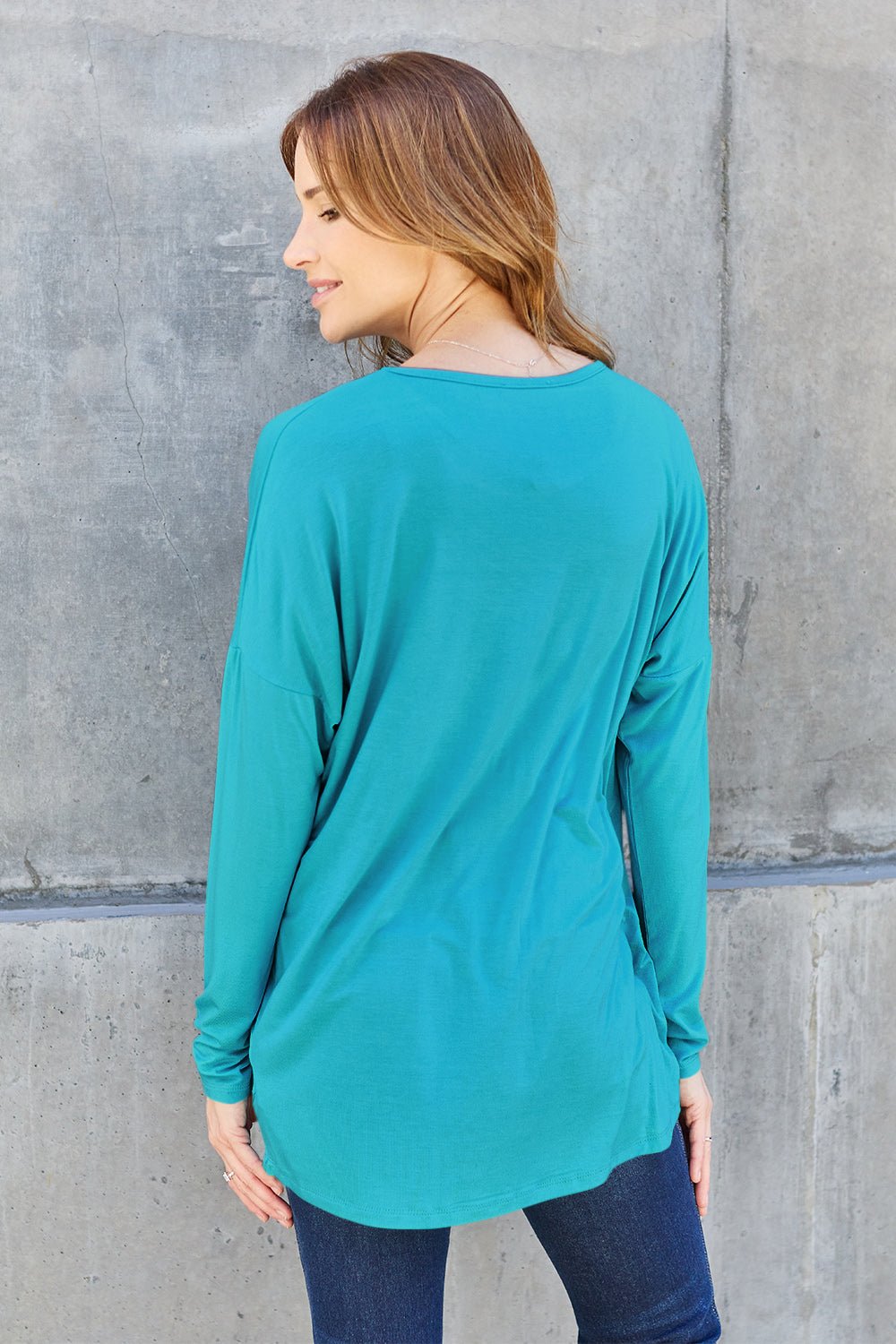 Basic Bae - Long Sleeve Dropped Shoulder Tunic T-Shirt