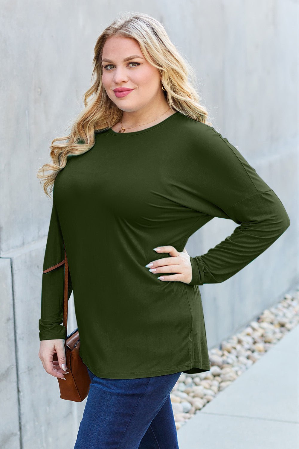 Basic Bae - Long Sleeve Dropped Shoulder Tunic T-Shirt