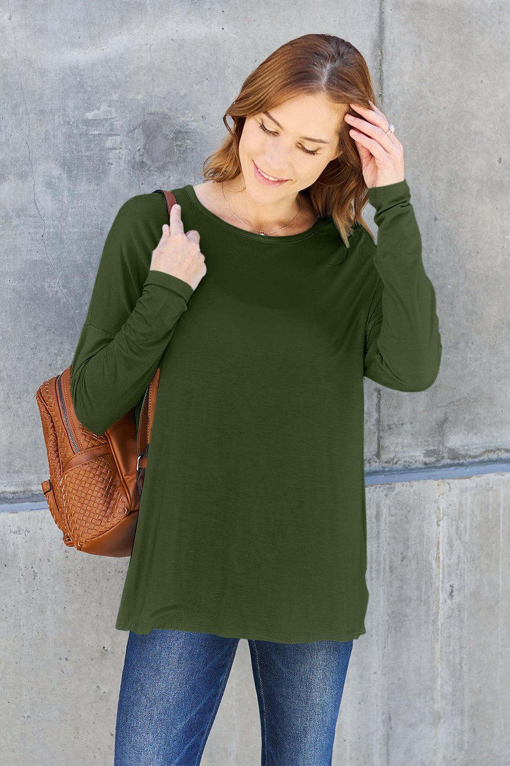 Basic Bae - Long Sleeve Dropped Shoulder Tunic T-Shirt