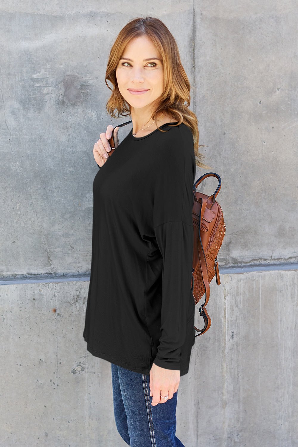 Basic Bae - Long Sleeve Dropped Shoulder Tunic T-Shirt