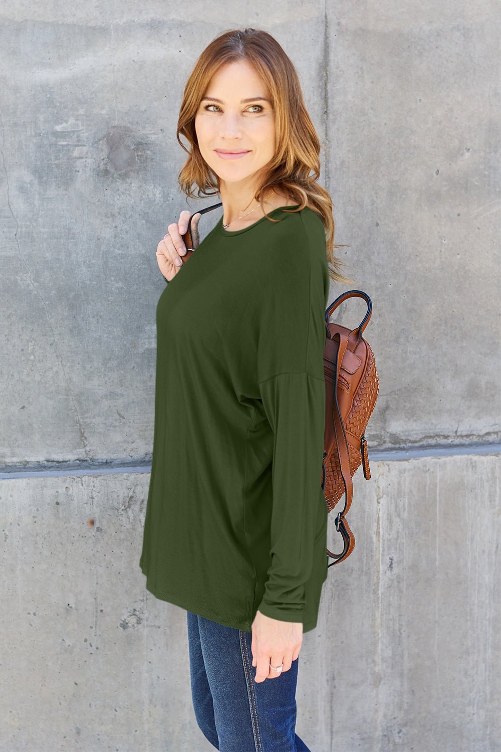 Basic Bae - Long Sleeve Dropped Shoulder Tunic T-Shirt