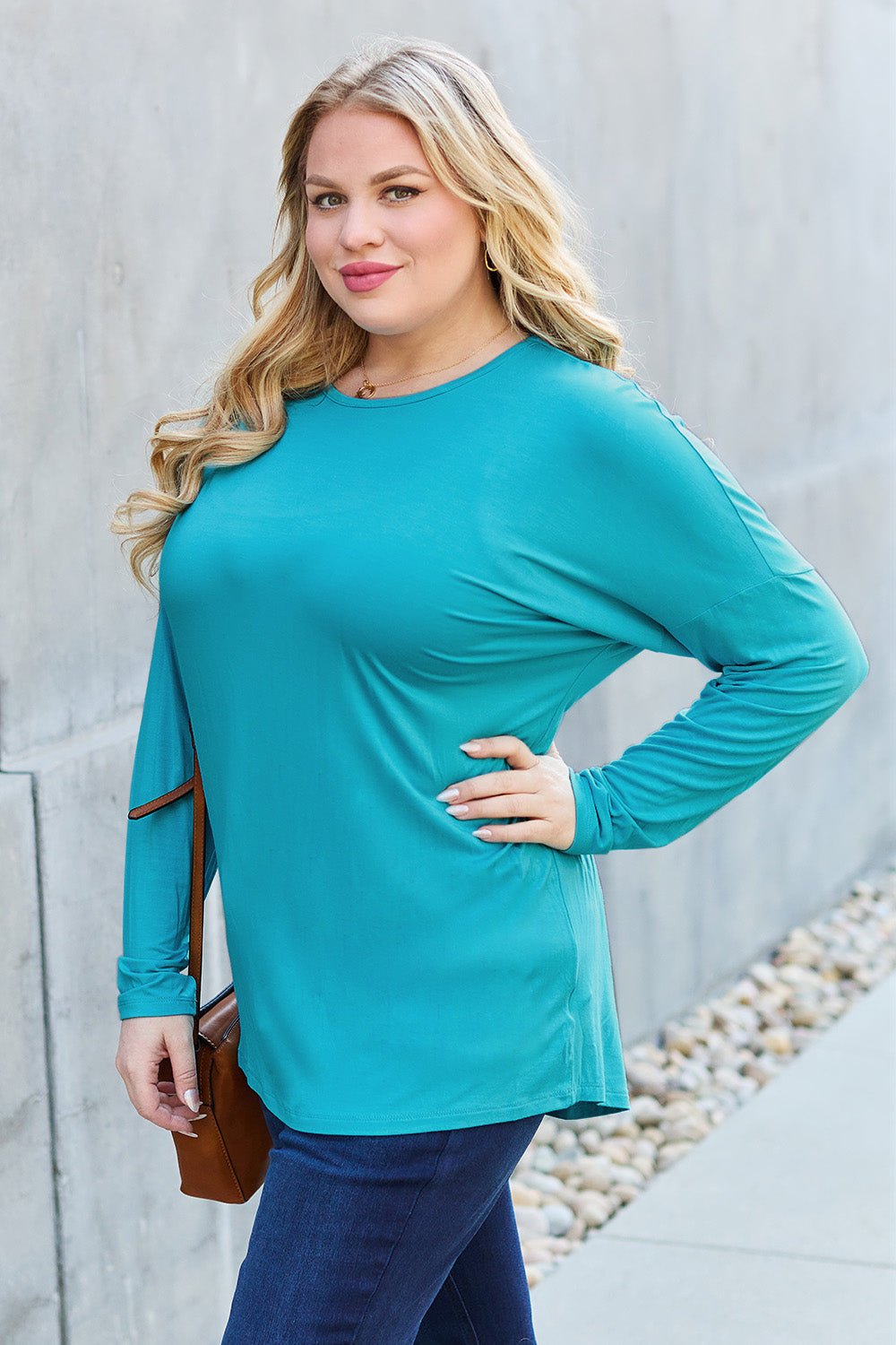 Basic Bae - Long Sleeve Dropped Shoulder Tunic T-Shirt