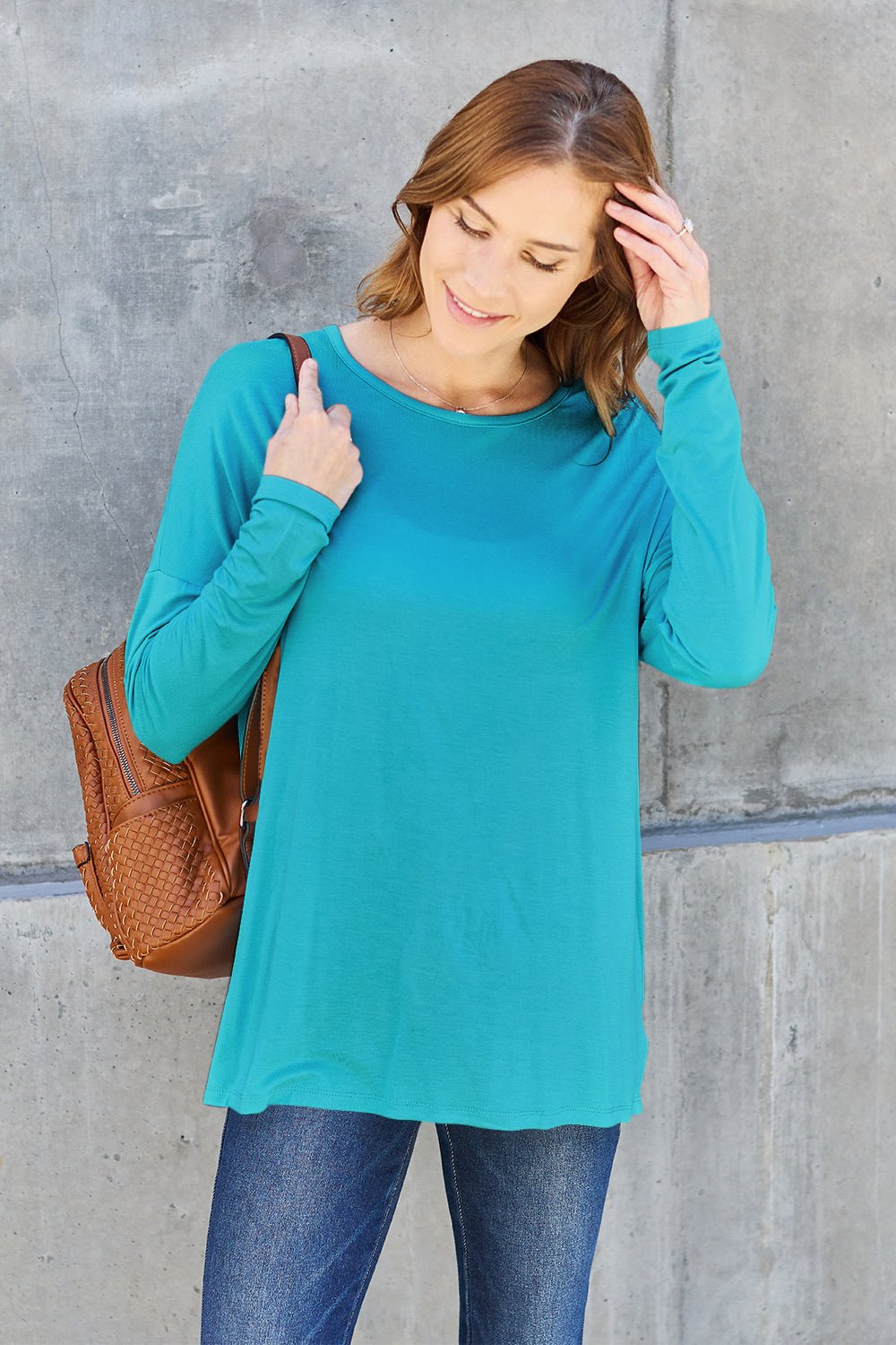 Basic Bae - Long Sleeve Dropped Shoulder Tunic T-Shirt