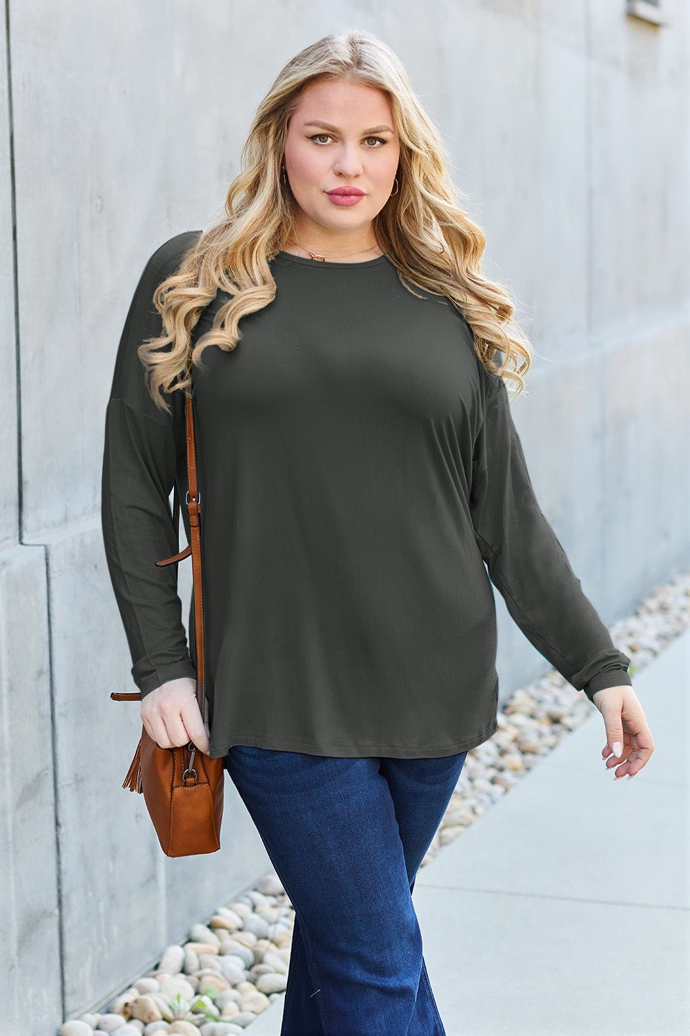 Basic Bae - Long Sleeve Dropped Shoulder Tunic T-Shirt