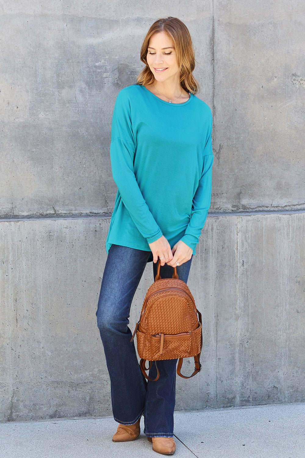 Basic Bae - Long Sleeve Dropped Shoulder Tunic T-Shirt