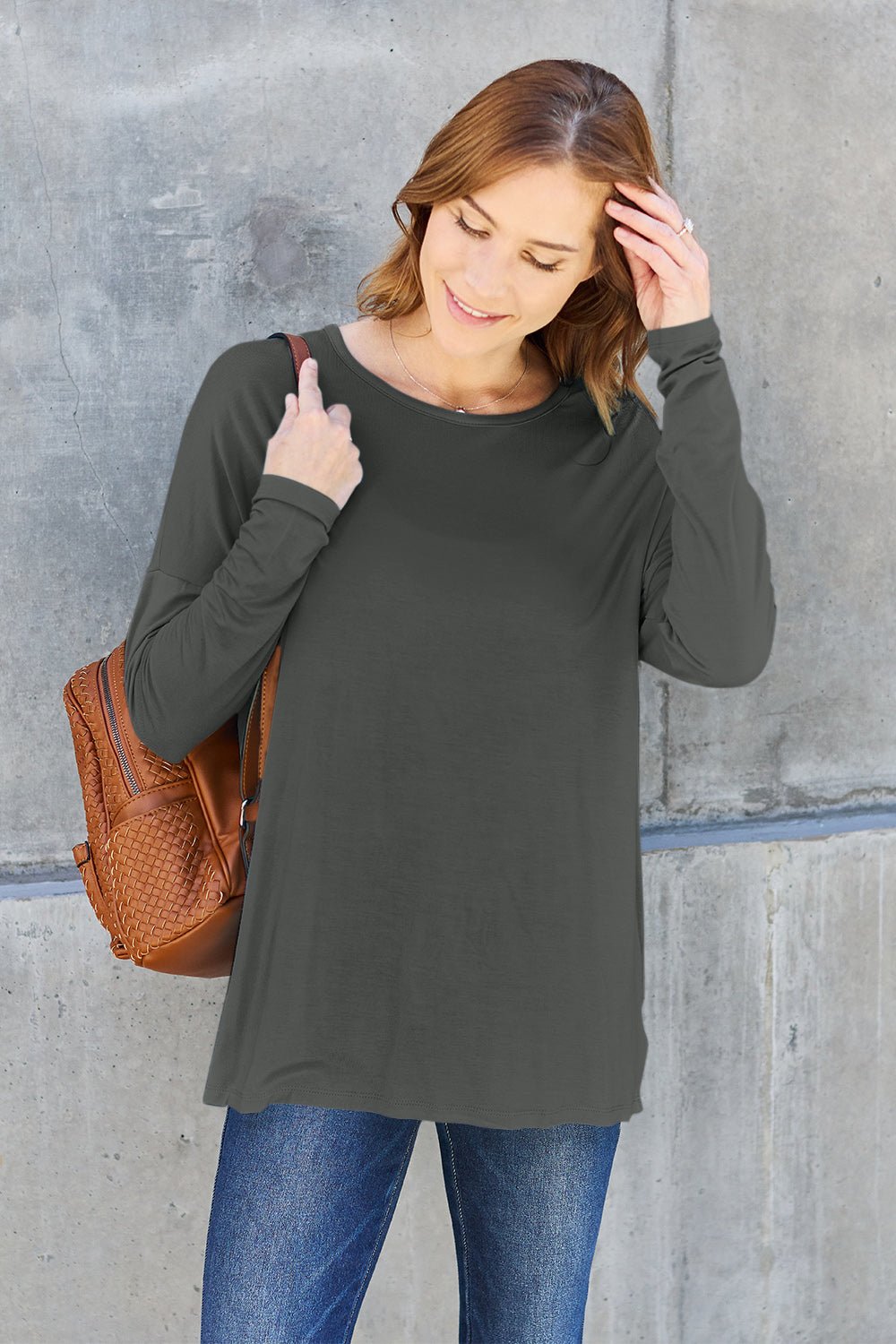 Basic Bae - Long Sleeve Dropped Shoulder Tunic T-Shirt