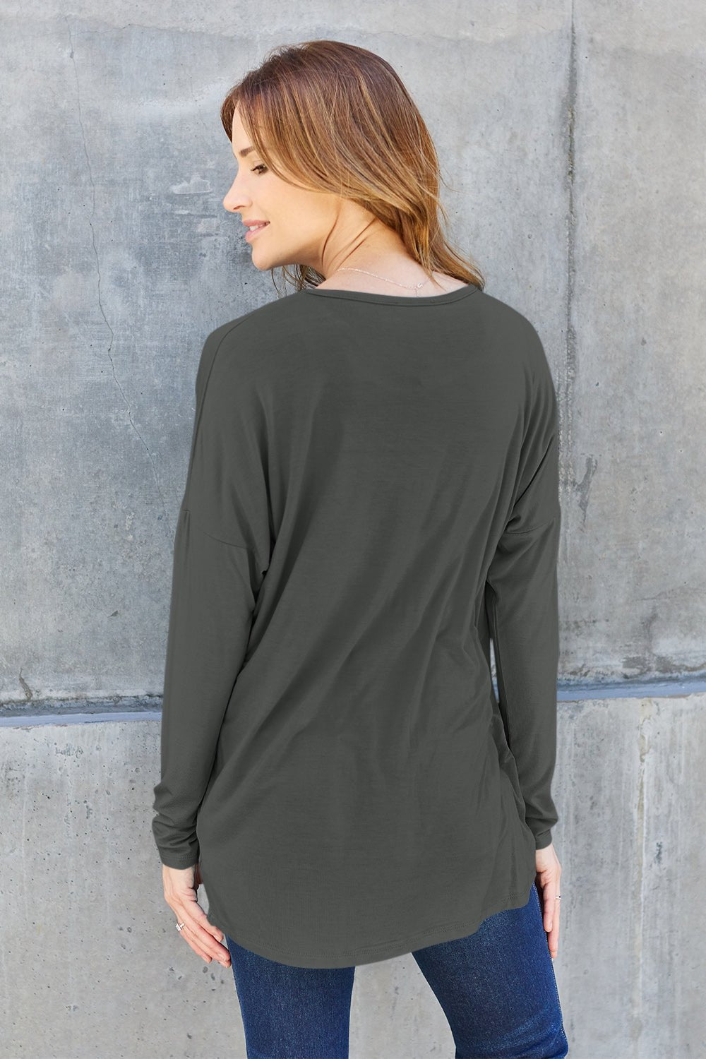 Basic Bae - Long Sleeve Dropped Shoulder Tunic T-Shirt