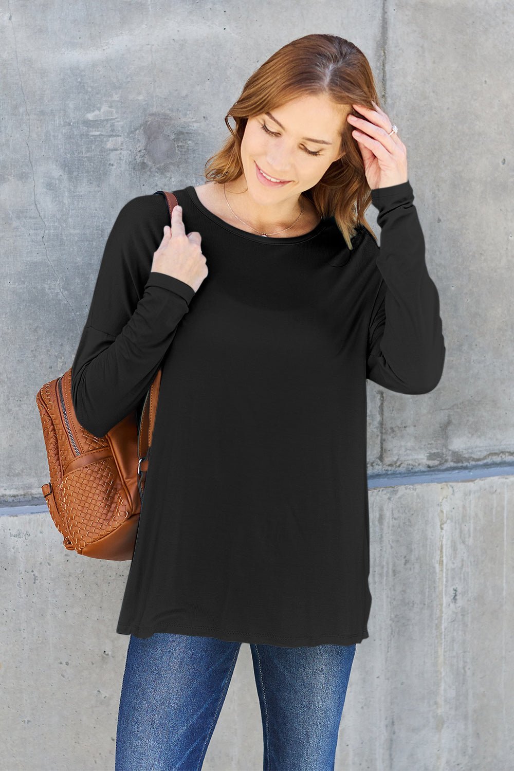 Basic Bae - Long Sleeve Dropped Shoulder Tunic T-Shirt