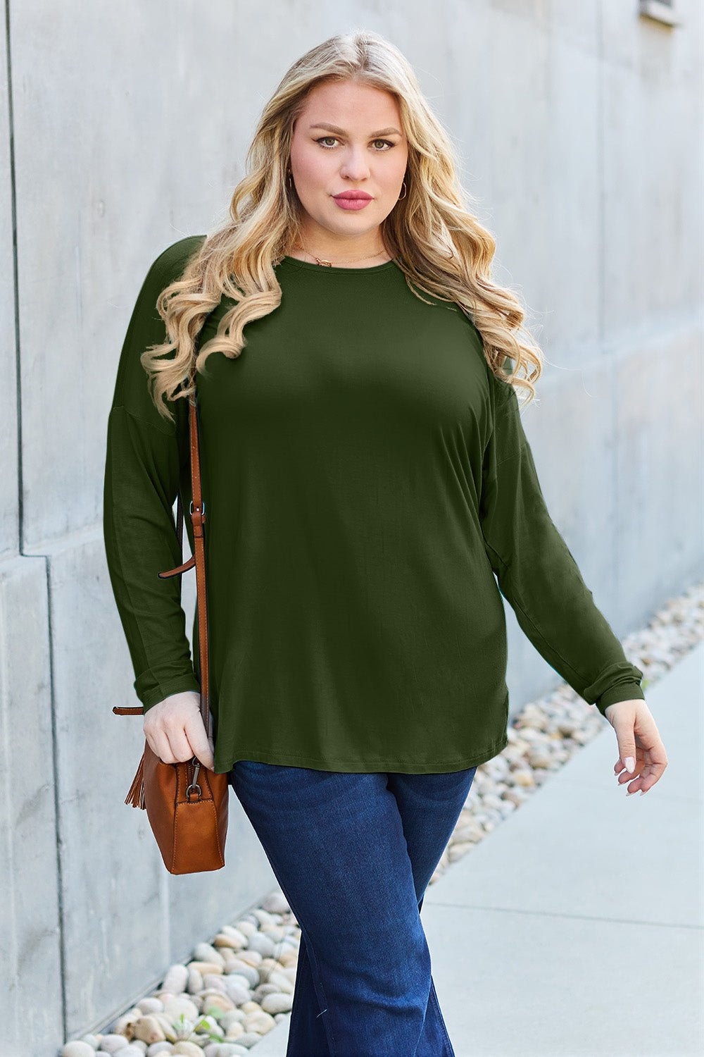 Basic Bae - Long Sleeve Dropped Shoulder Tunic T-Shirt