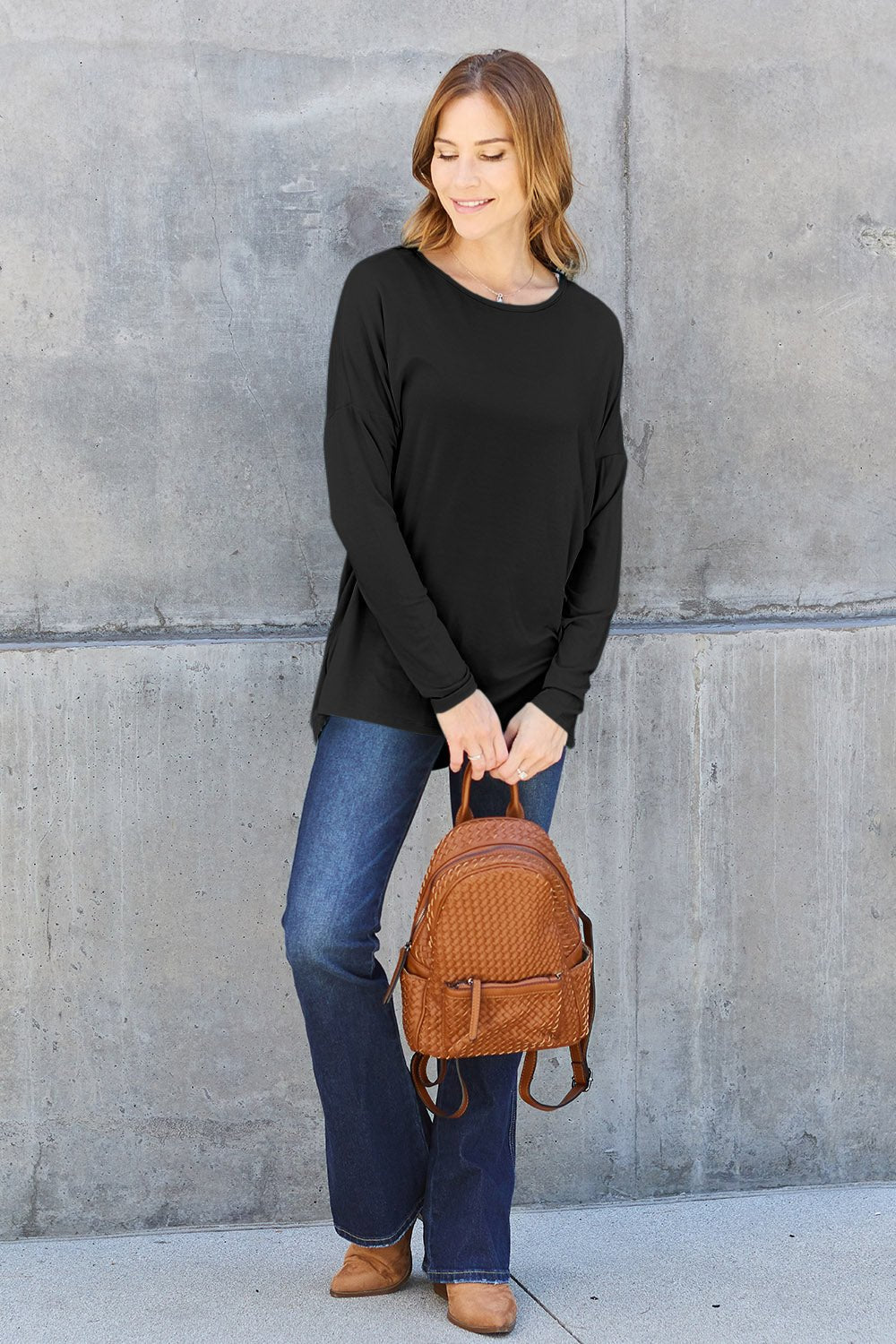 Basic Bae - Long Sleeve Dropped Shoulder Tunic T-Shirt