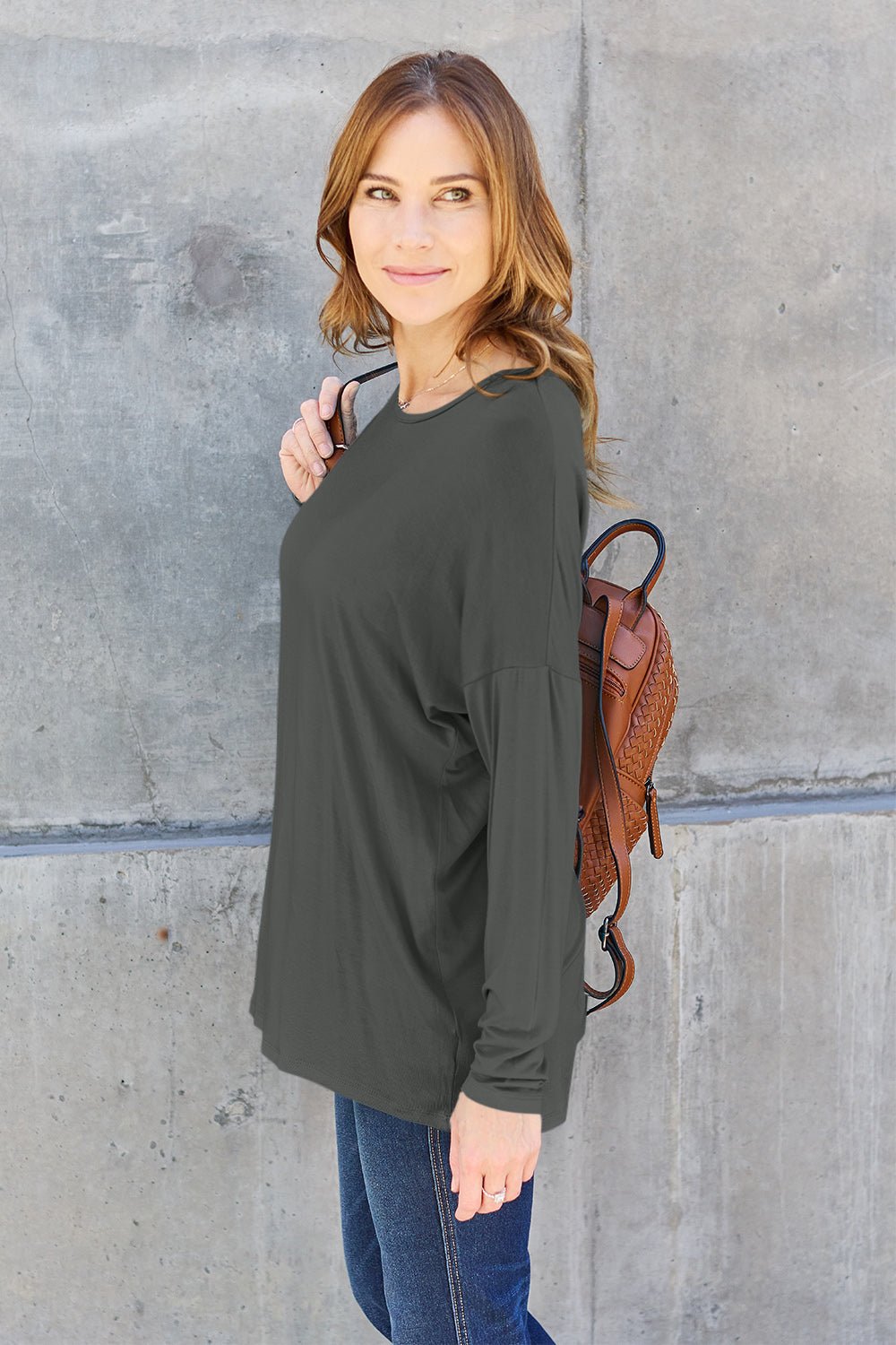 Basic Bae - Long Sleeve Dropped Shoulder Tunic T-Shirt