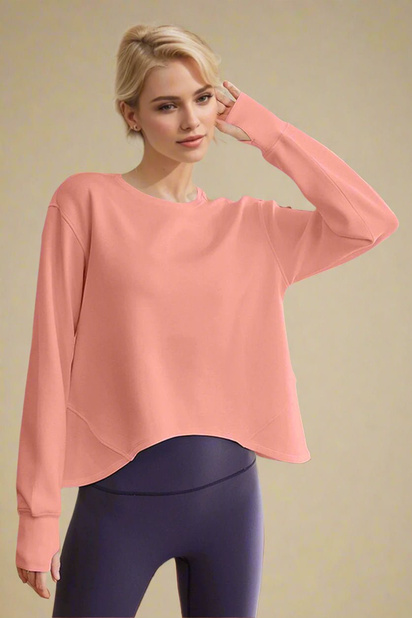 Basic Bae - Long Sleeve Thumbhole Sweatshirt in Sherbet