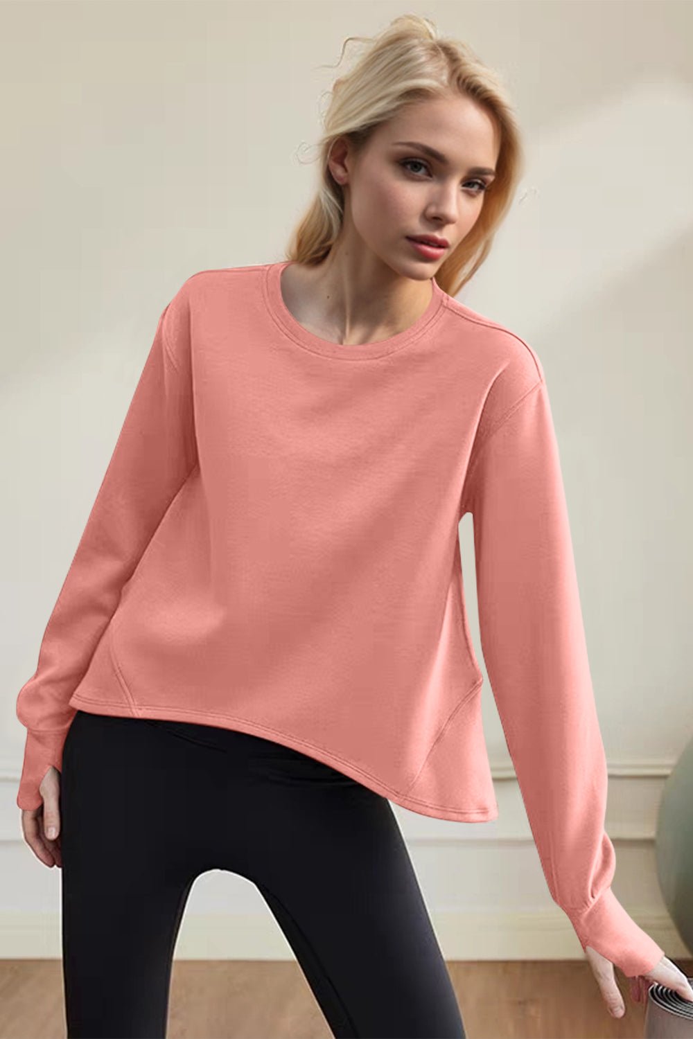 Basic Bae - Long Sleeve Thumbhole Sweatshirt in Sherbet