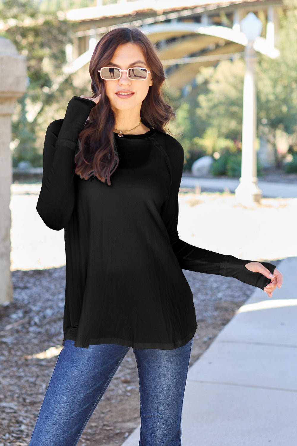 Basic Bae - Long Sleeve Thumbhole Tunic T-Shirt