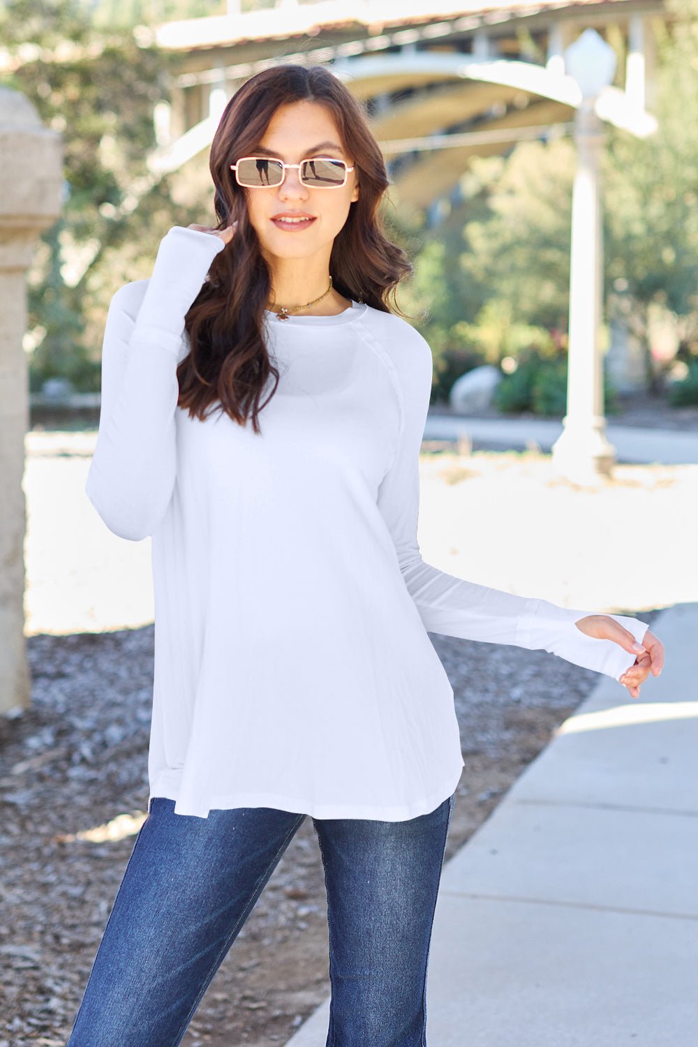 Basic Bae - Long Sleeve Thumbhole Tunic T-Shirt