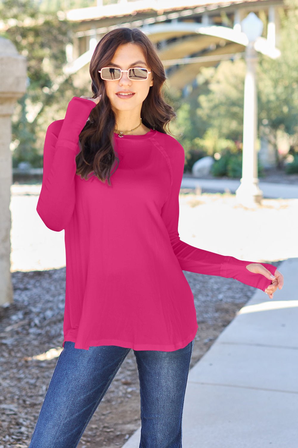 Basic Bae - Long Sleeve Thumbhole Tunic T-Shirt