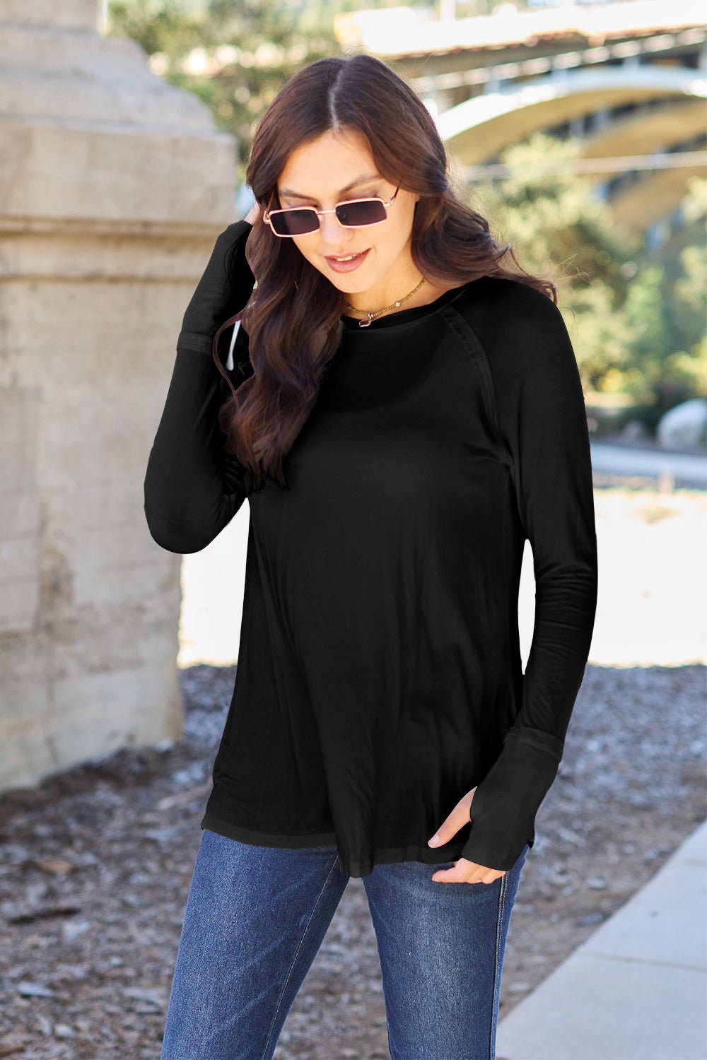 Basic Bae - Long Sleeve Thumbhole Tunic T-Shirt