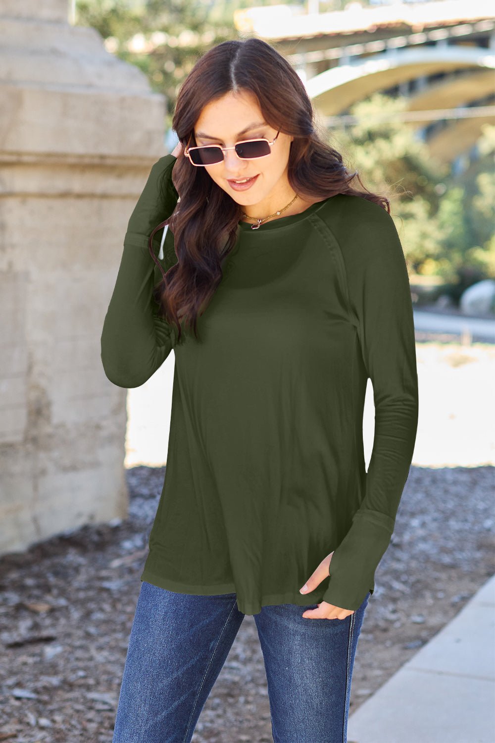 Basic Bae - Long Sleeve Thumbhole Tunic T-Shirt