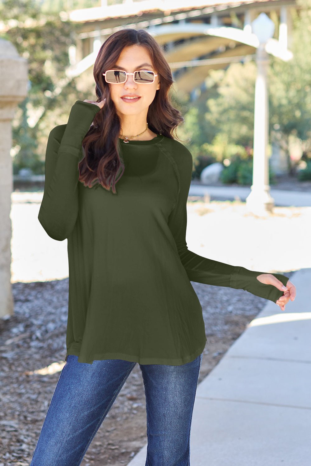 Basic Bae - Long Sleeve Thumbhole Tunic T-Shirt