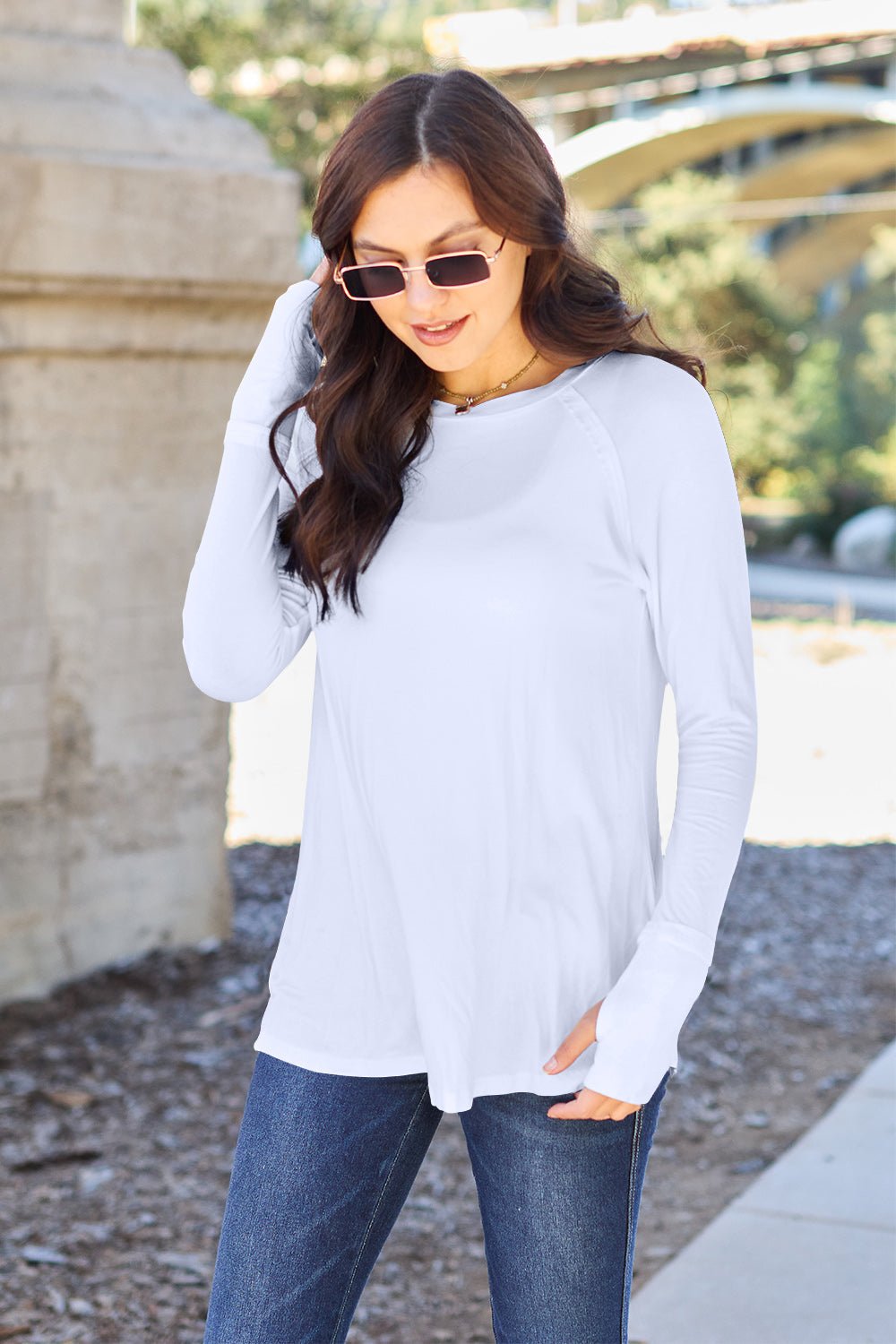 Basic Bae - Long Sleeve Thumbhole Tunic T-Shirt