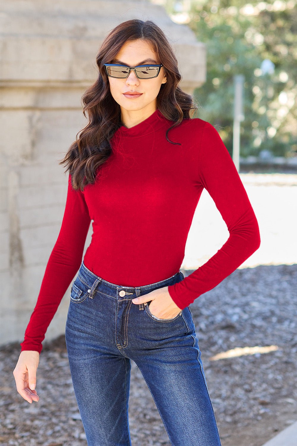 Basic Bae - Mock Neck Long Sleeve Bodysuit