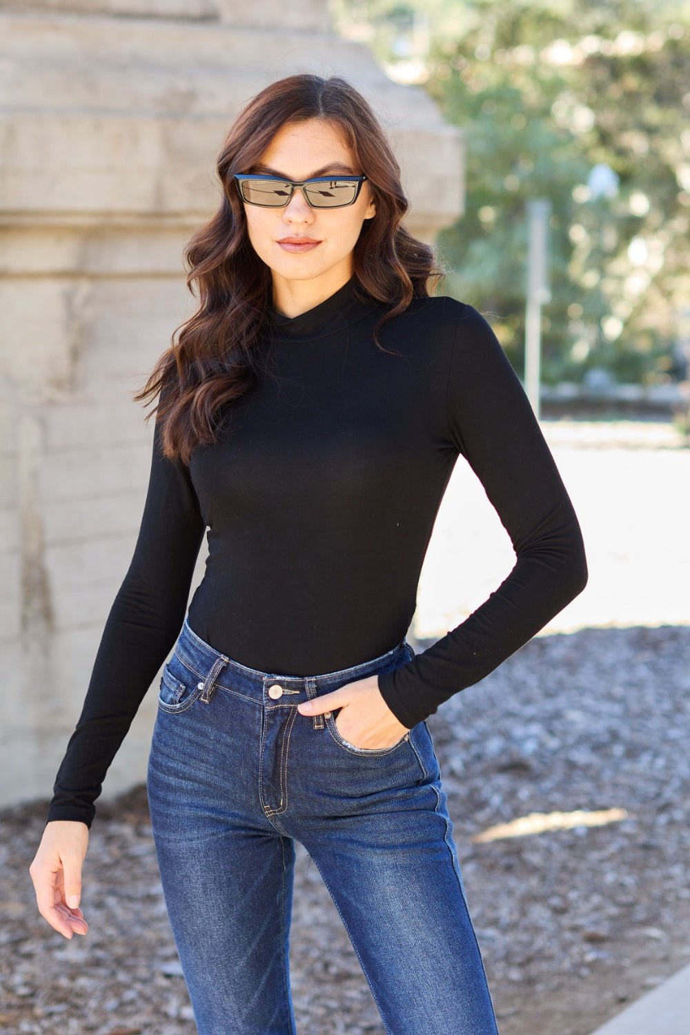 Basic Bae - Mock Neck Long Sleeve Bodysuit