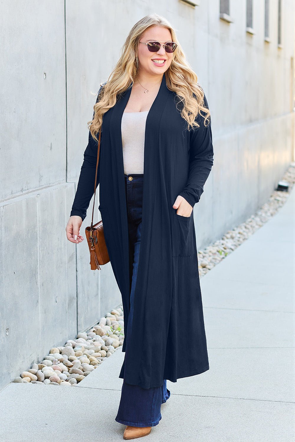 Basic Bae - Open Front Long Sleeve Duster Cardigan