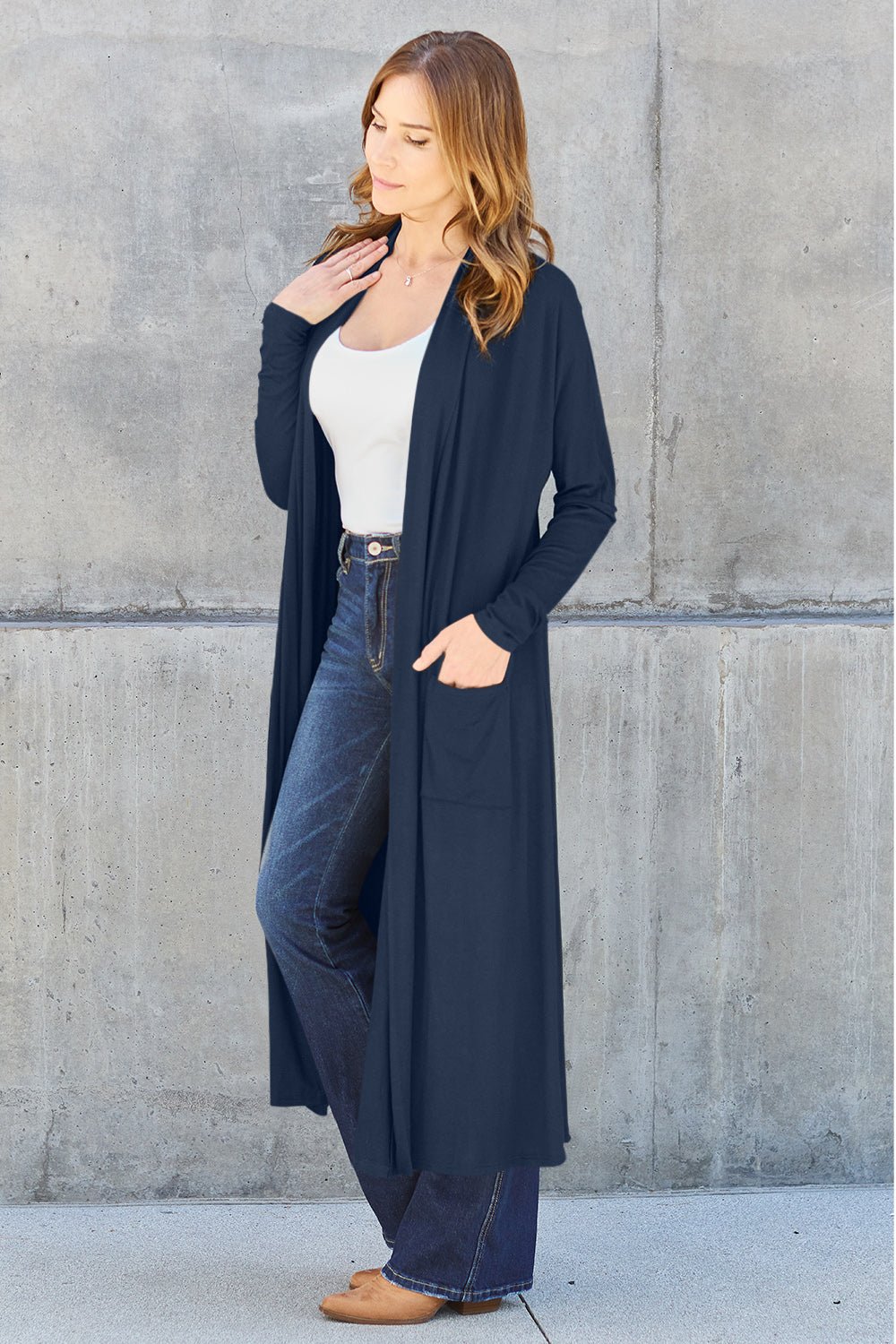 Basic Bae - Open Front Long Sleeve Duster Cardigan