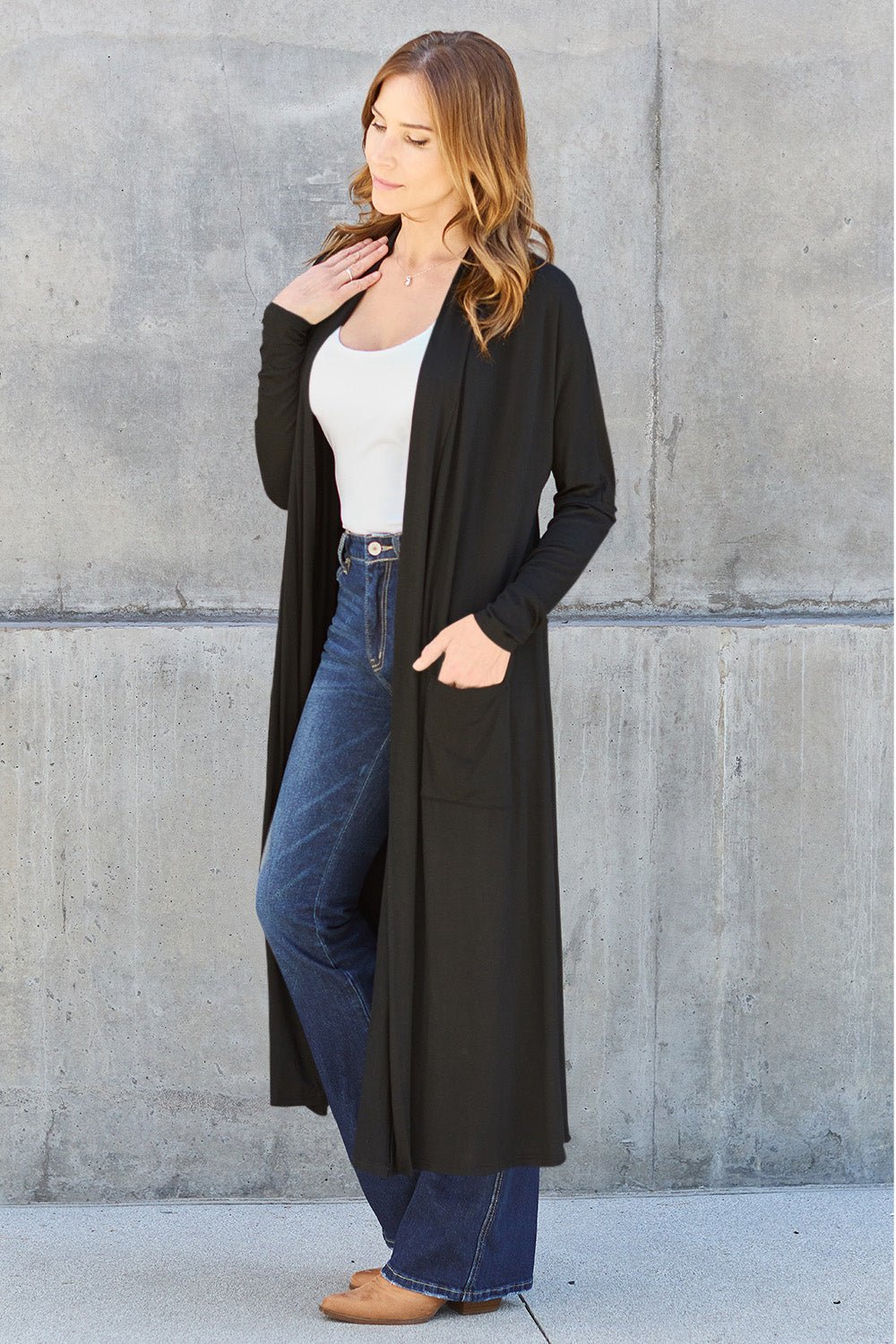 Basic Bae - Open Front Long Sleeve Duster Cardigan