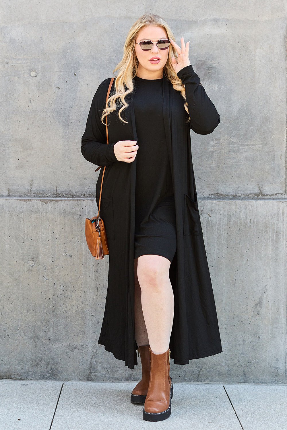 Basic Bae - Open Front Long Sleeve Duster Cardigan