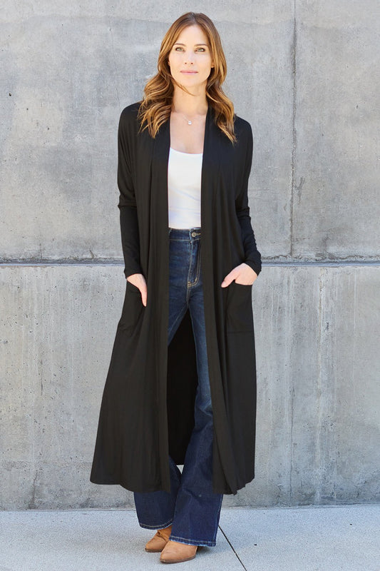 Basic Bae - Open Front Long Sleeve Duster Cardigan