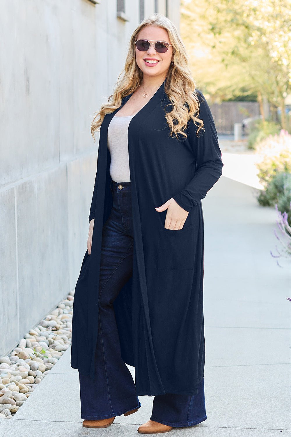 Basic Bae - Open Front Long Sleeve Duster Cardigan