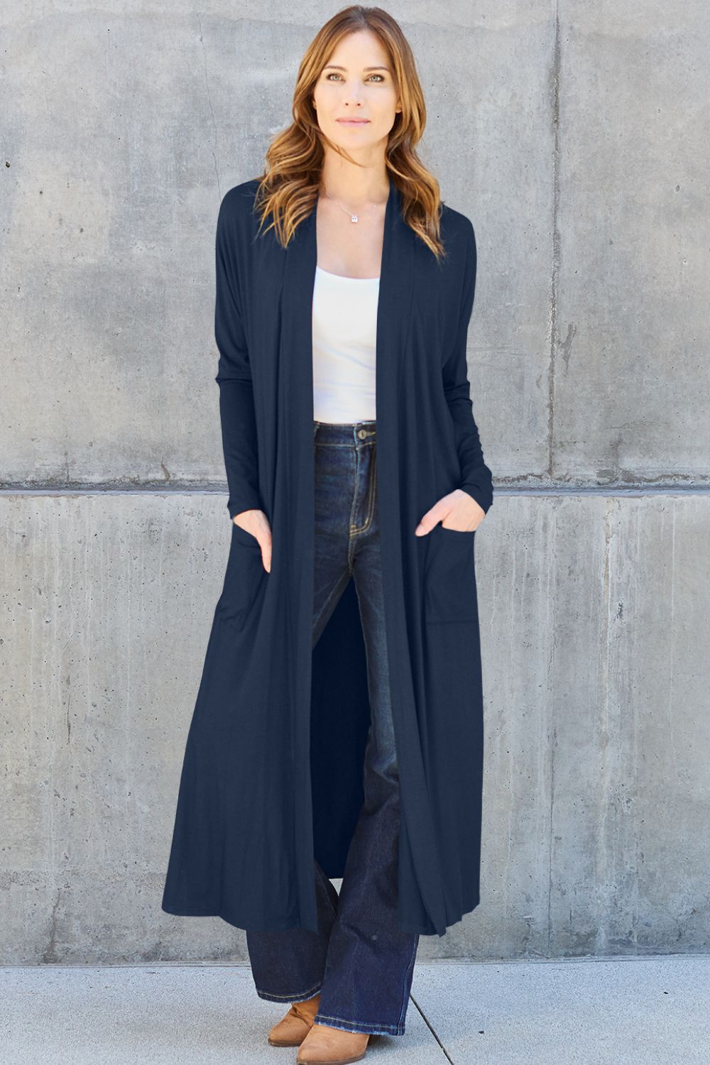 Basic Bae - Open Front Long Sleeve Duster Cardigan